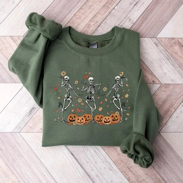Dancing Skeleton Pumpkin Fall Halloween Party Spooky - Adult & Kids T-Shirts, Sweatshirts & Hoodies apparel design preview 1