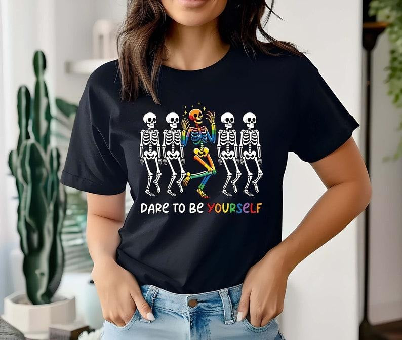Dare Be Yourself LGBTQ Skeleton Supporting LGBT - Adult & Kids T-Shirts, Sweatshirts & Hoodies apparel design preview 1