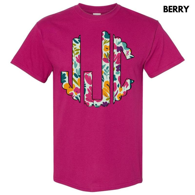 Dark Floral Monogram Gildan Short Sleeve 'NLB' - Adult & Kids T-Shirts, Sweatshirts & Hoodies apparel design preview 1