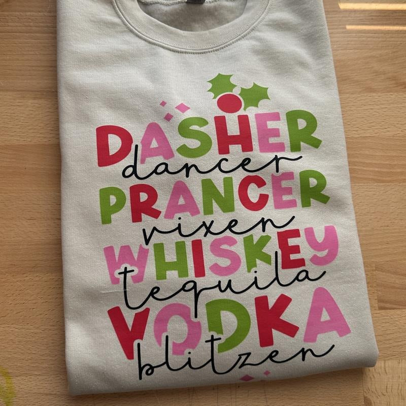 Dasher Dancer Whiskey Vodka - Adult & Kids T-Shirts, Sweatshirts & Hoodies apparel design preview 1