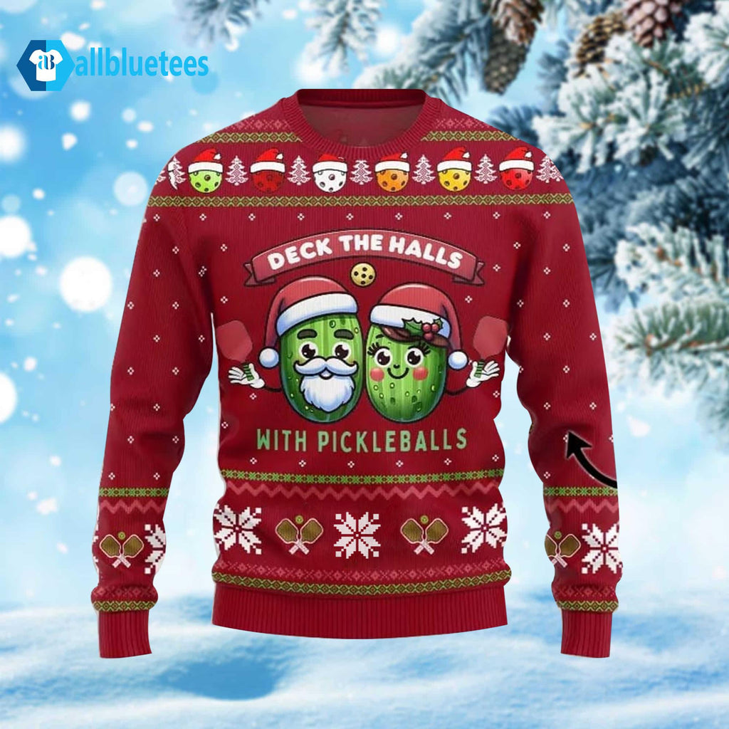 Deck The Halls With Pickleballs Ugly Christmas Sweater - Holiday Gift product image