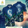 MLB Hawaiian Deep Blue Green Floral Mariners Baseball - Adult & Kids T-Shirts, Sweatshirts & Hoodies apparel design preview 1