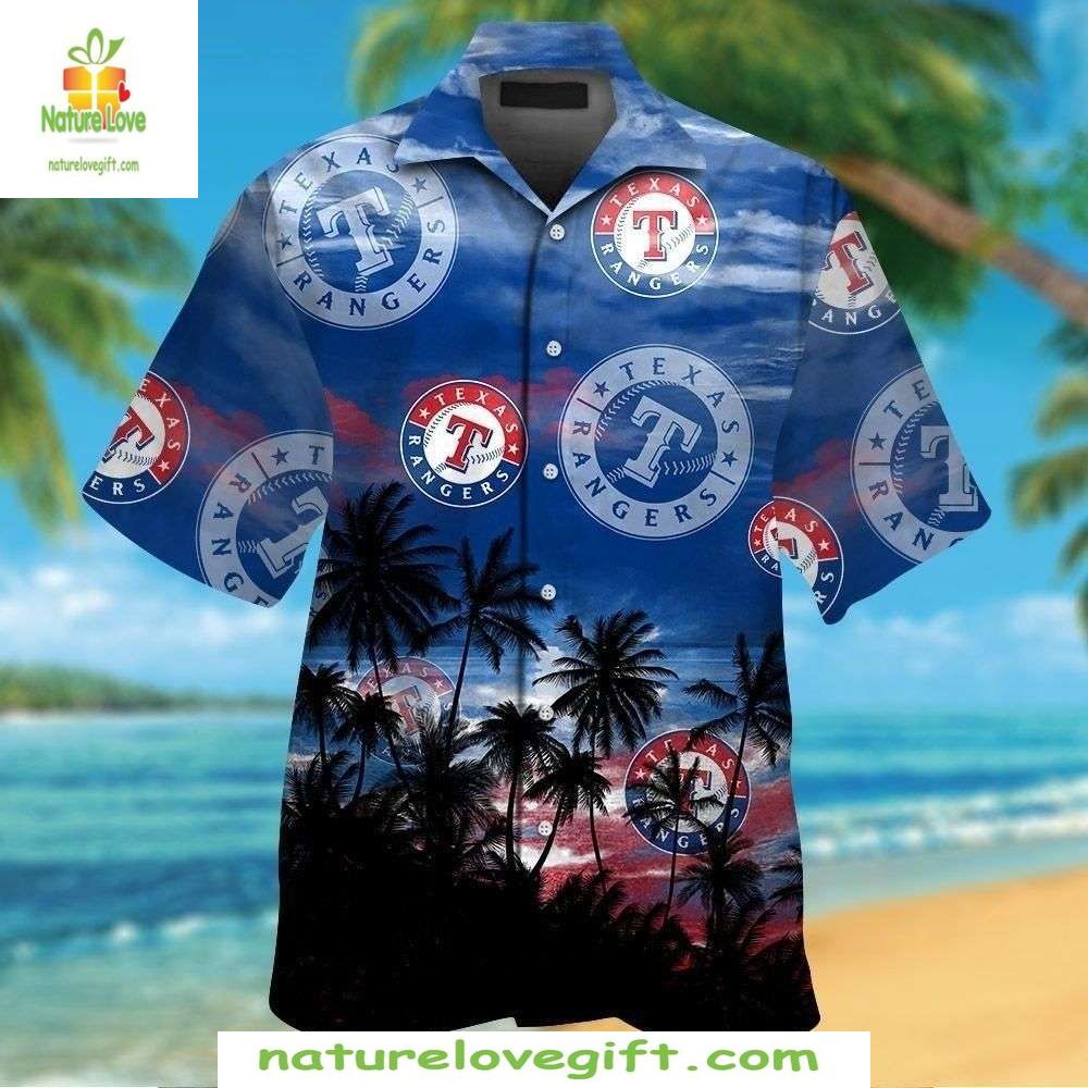 Texas Rangers Aloha Deep Blue Skies Palm Tree MLB - Adult & Kids T-Shirts, Sweatshirts & Hoodies apparel design preview 1