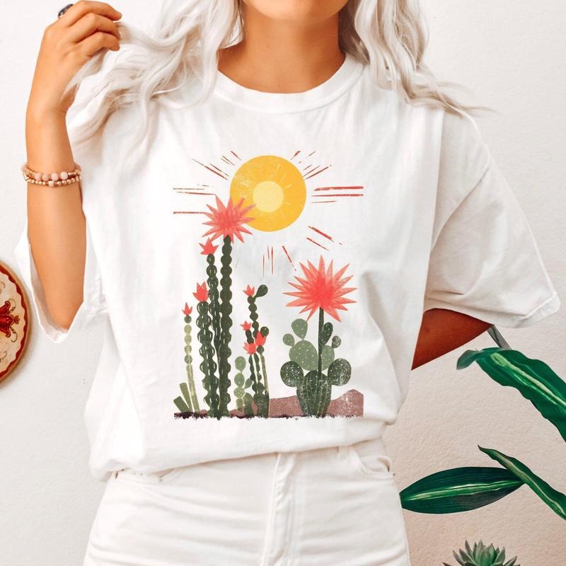 Desert Cactus Sun Succulent Western Plants Crew Neck - Adult & Kids T-Shirts, Sweatshirts & Hoodies apparel design preview 1