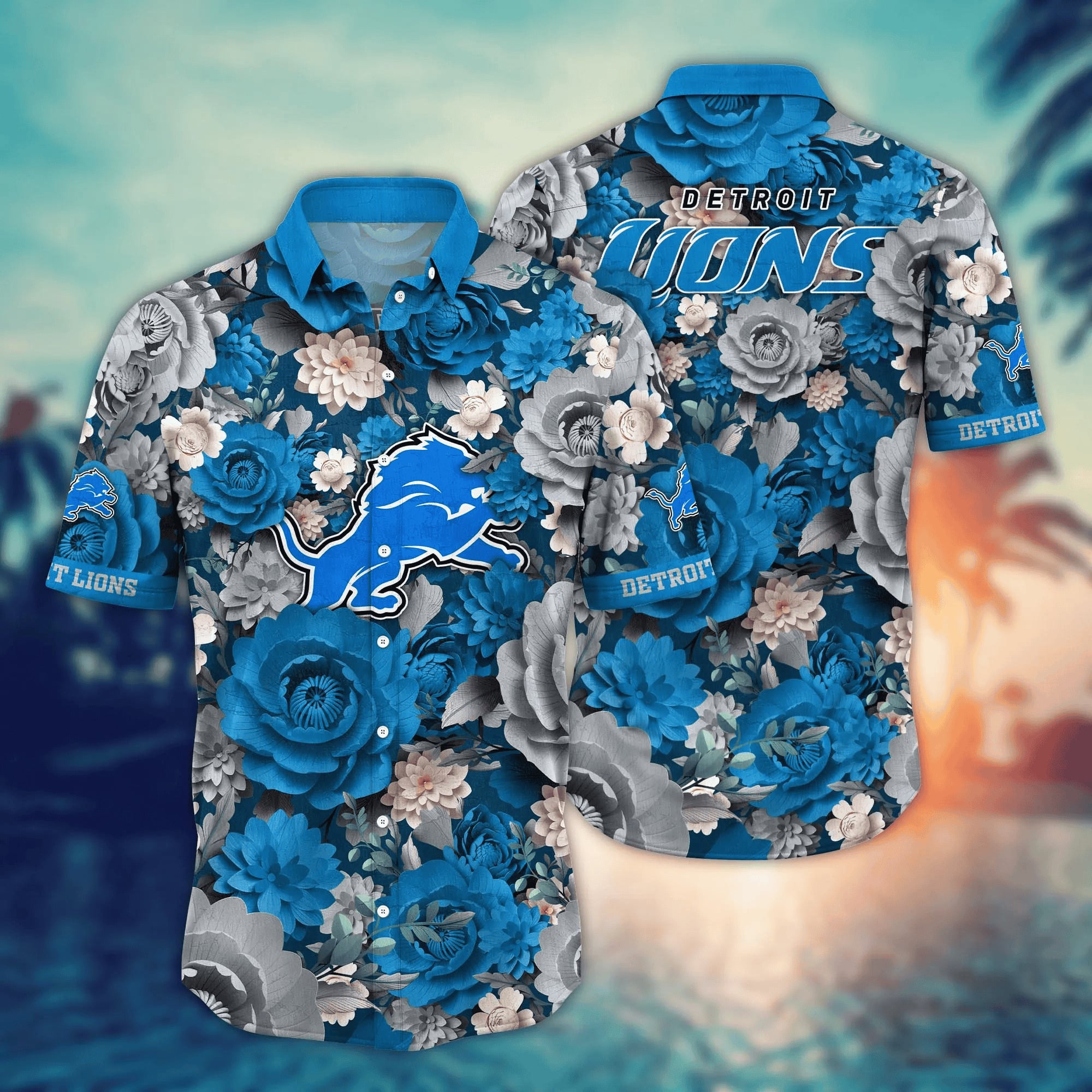 Detroit Lions Hawaiian Bloom Victory Design 662981 - Adult & Kids T-Shirts, Sweatshirts & Hoodies apparel design preview 1