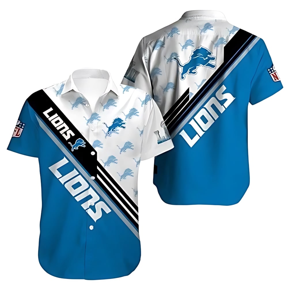 Detroit Lions Hawaiian with Dynamic Stripes Design - Adult & Kids T-Shirts, Sweatshirts & Hoodies apparel design preview 1