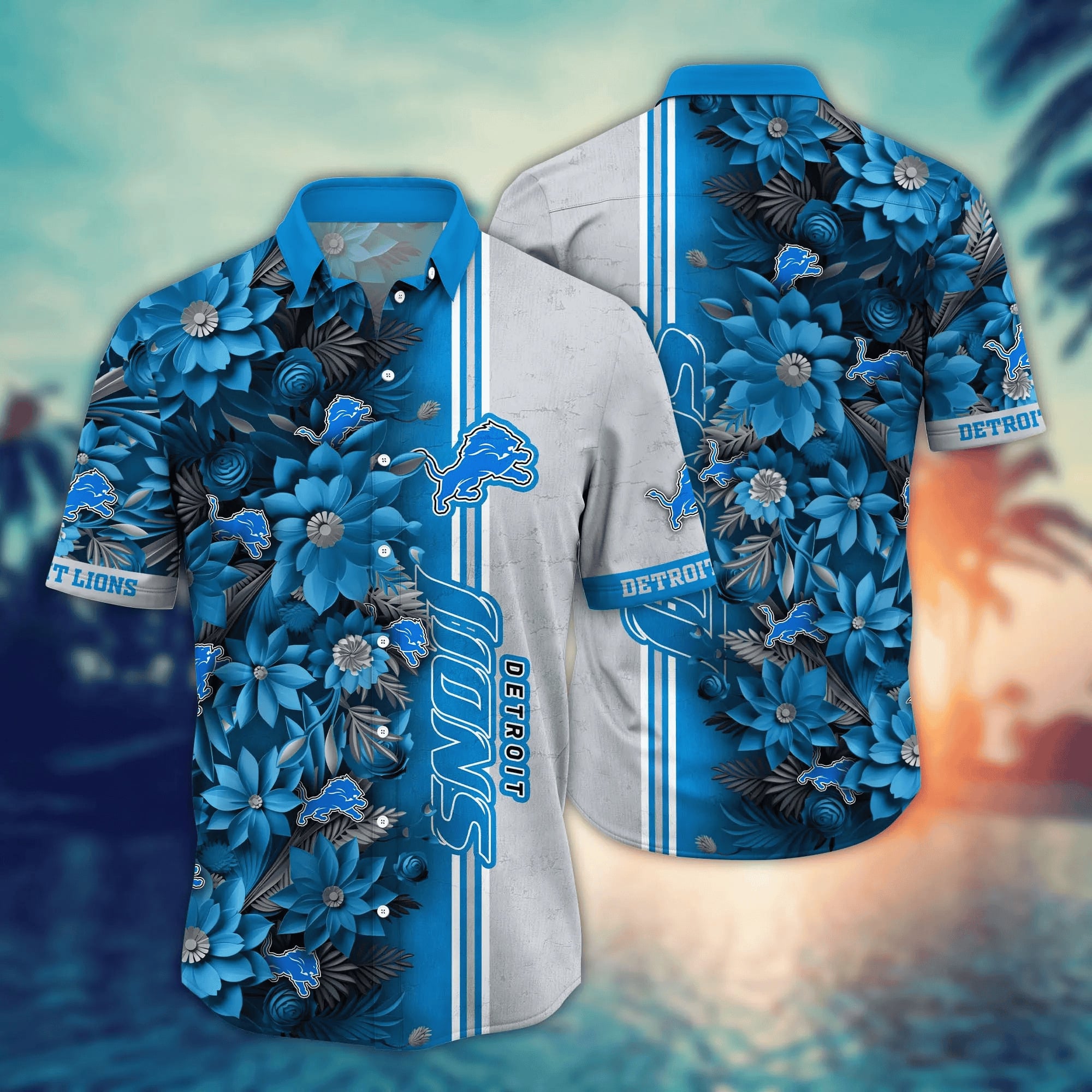 Detroit Lions Hawaiian Floral Design 760529 - Adult & Kids T-Shirts, Sweatshirts & Hoodies apparel design preview 1