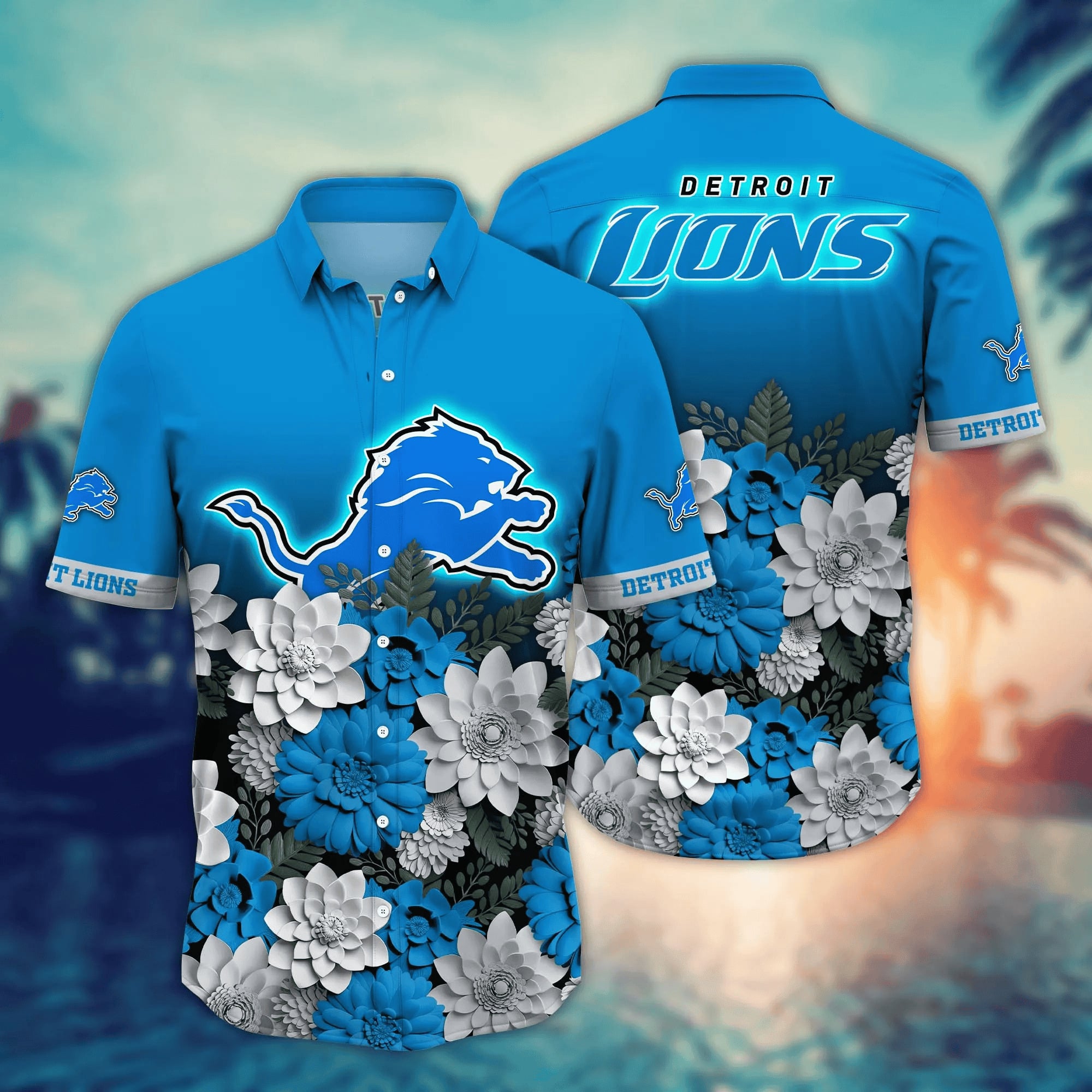 Detroit Lions Hawaiian Floral Fade Design 212954 - Adult & Kids T-Shirts, Sweatshirts & Hoodies apparel design preview 1