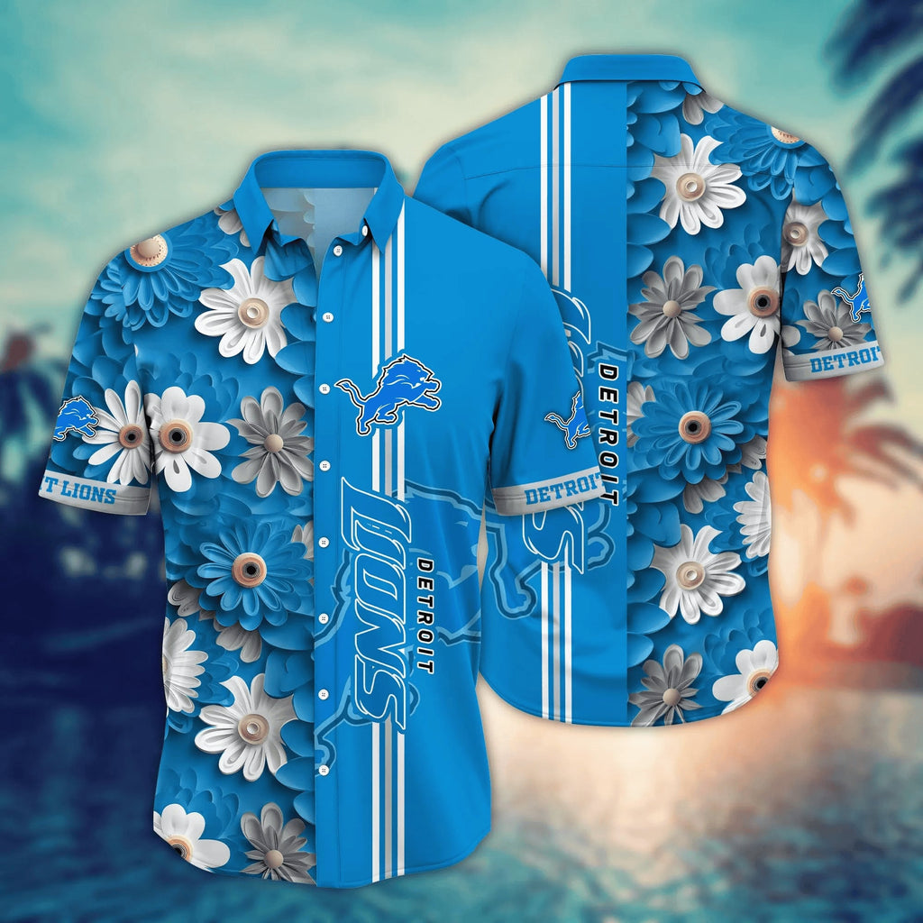 Detroit Lions Hawaiian Floral Stripes Design 682885 - Adult & Kids T-Shirts, Sweatshirts & Hoodies apparel design preview 1
