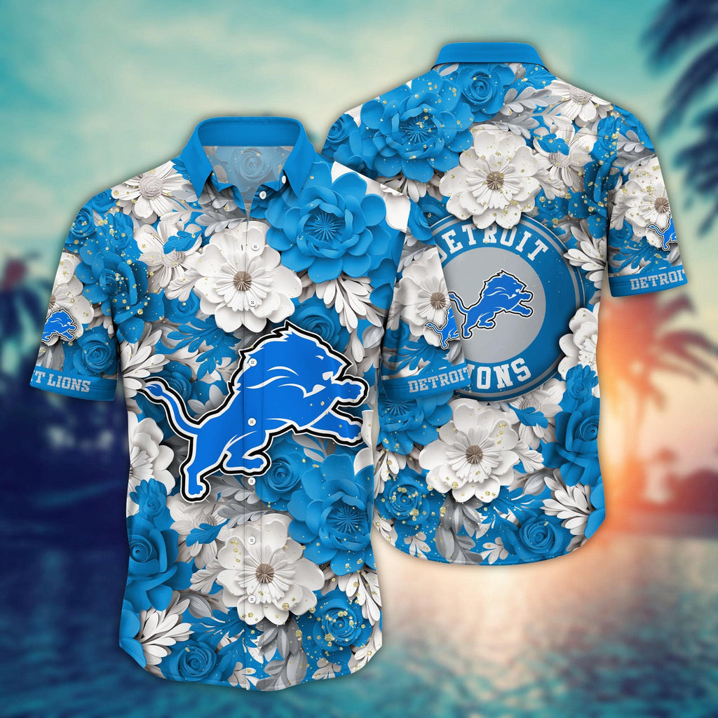 Detroit Lions Floral Hawaiian for Victory Celebration - Adult & Kids T-Shirts, Sweatshirts & Hoodies apparel design preview 1