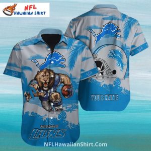 Detroit Lions Hawaiian With Roaring Lion And Helmet - Adult & Kids T-Shirts, Sweatshirts & Hoodies apparel design preview 1