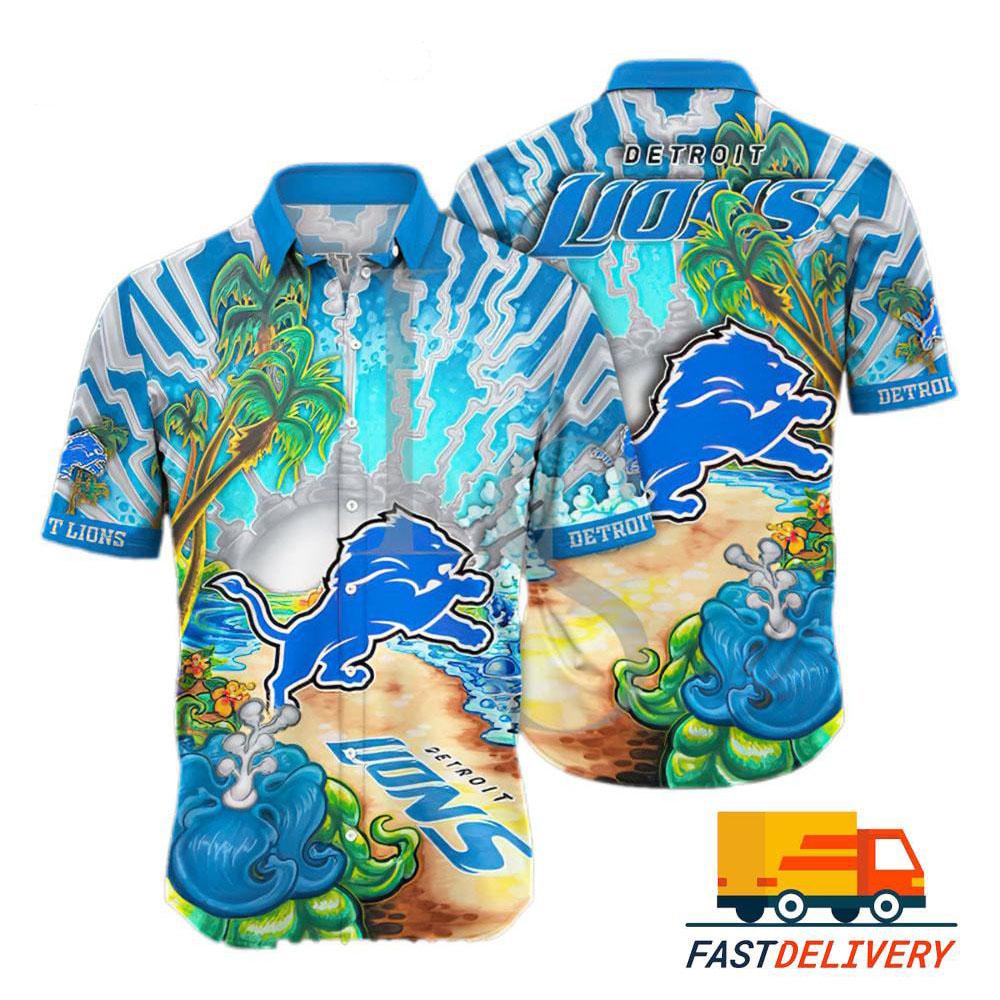 Detroit Lions Hawaiian Ocean Wave Design 582010 - Adult & Kids T-Shirts, Sweatshirts & Hoodies apparel design preview 1
