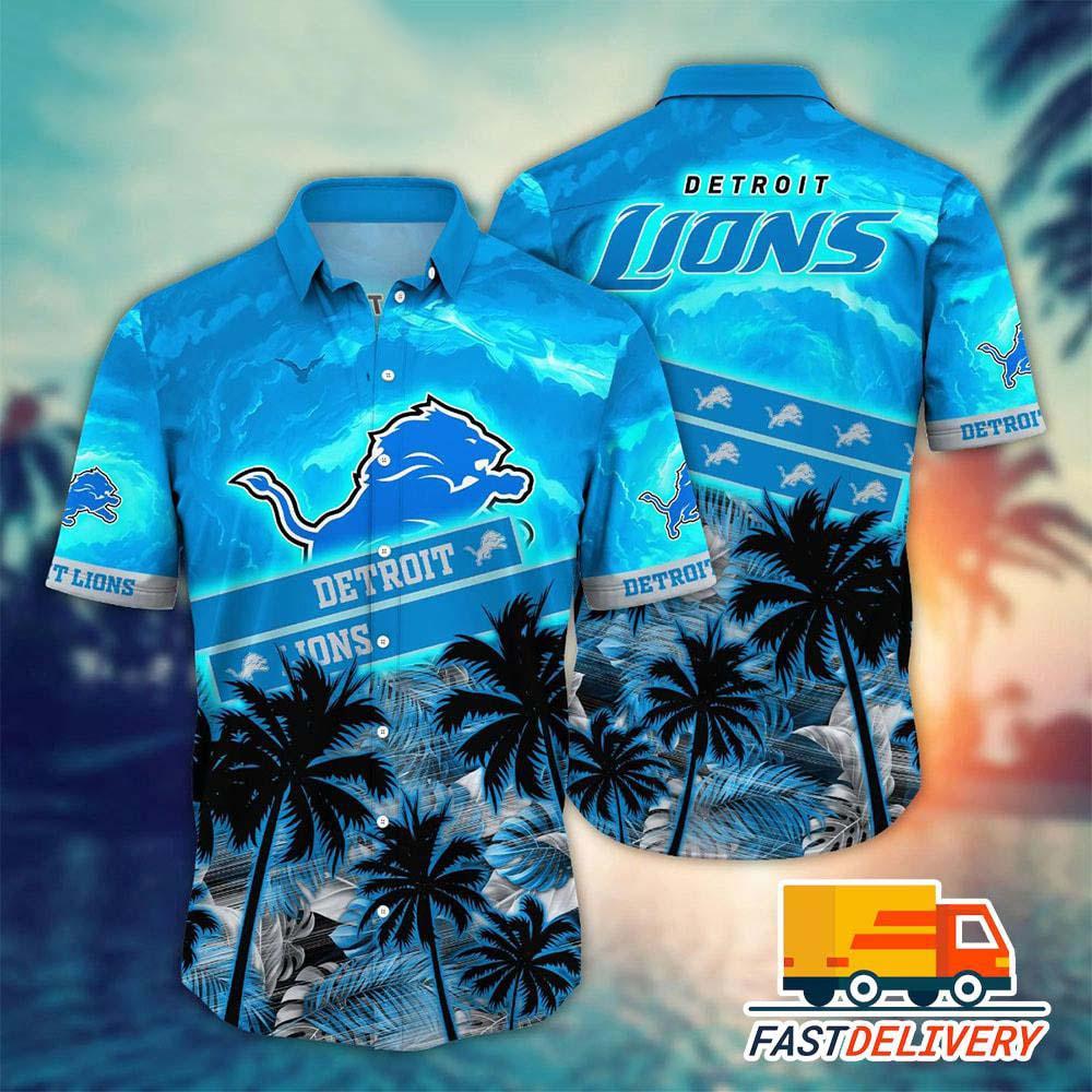 Detroit Lions Hawaiian Palm Coast Design 938452 - Adult & Kids T-Shirts, Sweatshirts & Hoodies apparel design preview 1