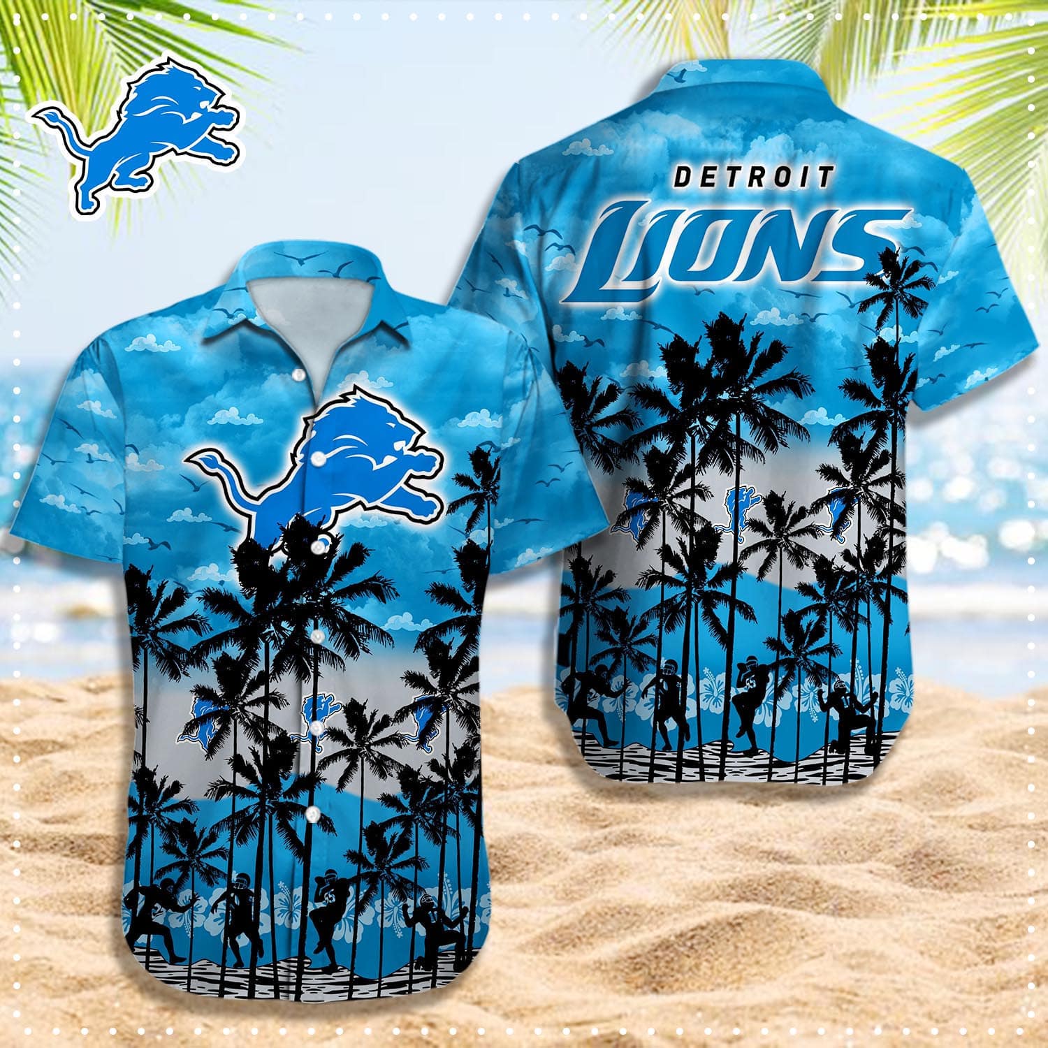 Detroit Lions Hawaiian Palm Paradise Design 152856 - Adult & Kids T-Shirts, Sweatshirts & Hoodies apparel design preview 1