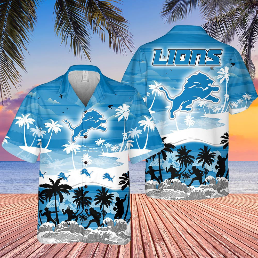 Detroit Lions Hawaiian Sunset Shores Design 381801 - Adult & Kids T-Shirts, Sweatshirts & Hoodies apparel design preview 1
