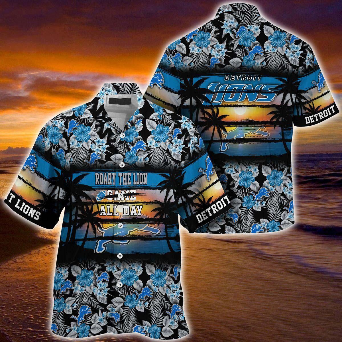 Detroit Lions Hawaiian Sunset Spirit Design 282059 - Adult & Kids T-Shirts, Sweatshirts & Hoodies apparel design preview 1