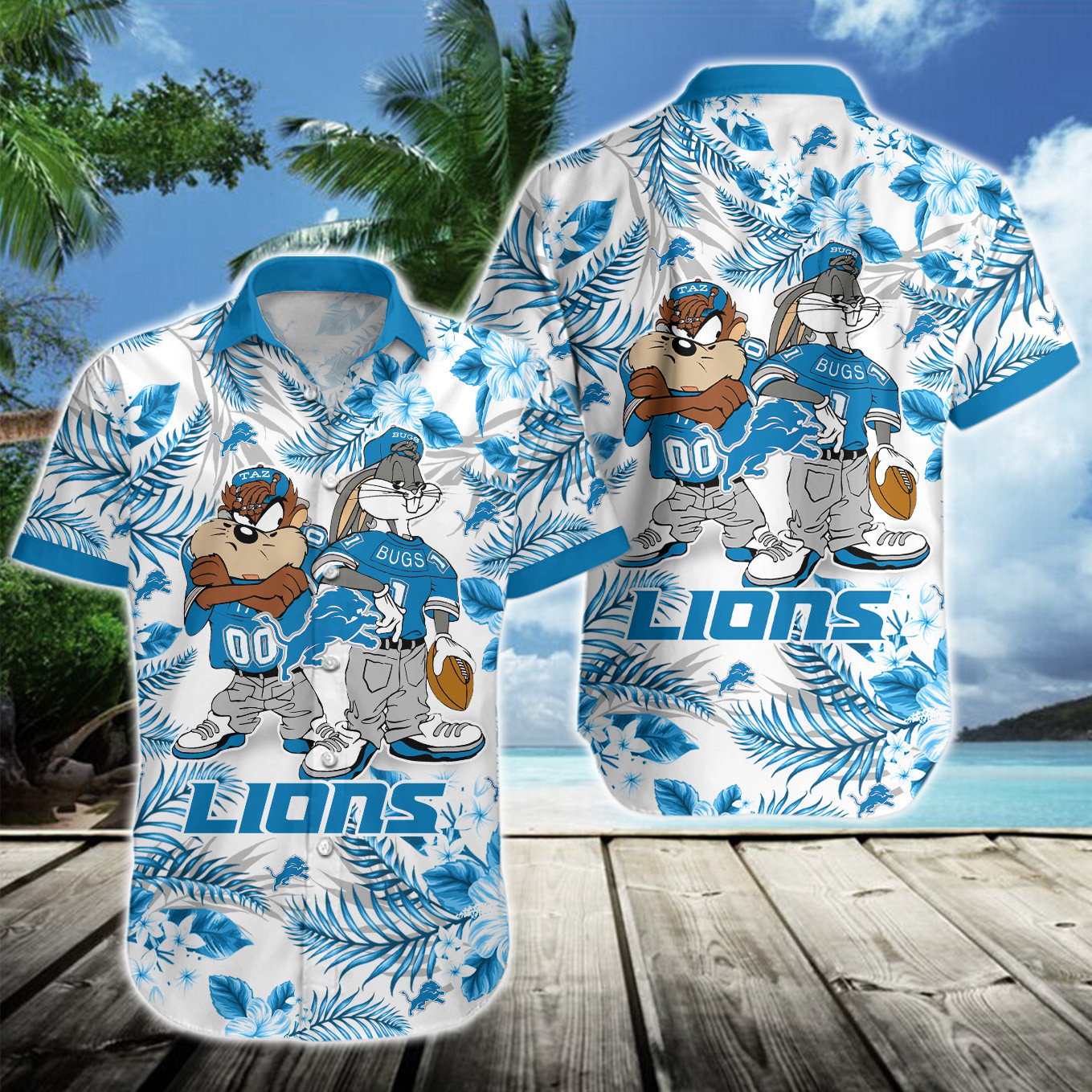 Detroit Lions Toon Squad Tropical Hawaiian 479420 - Adult & Kids T-Shirts, Sweatshirts & Hoodies apparel design preview 1