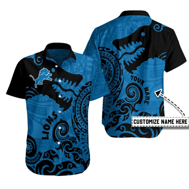 Detroit Lions Hawaiian Tribal Wave Design 616690 - Adult & Kids T-Shirts, Sweatshirts & Hoodies apparel design preview 1