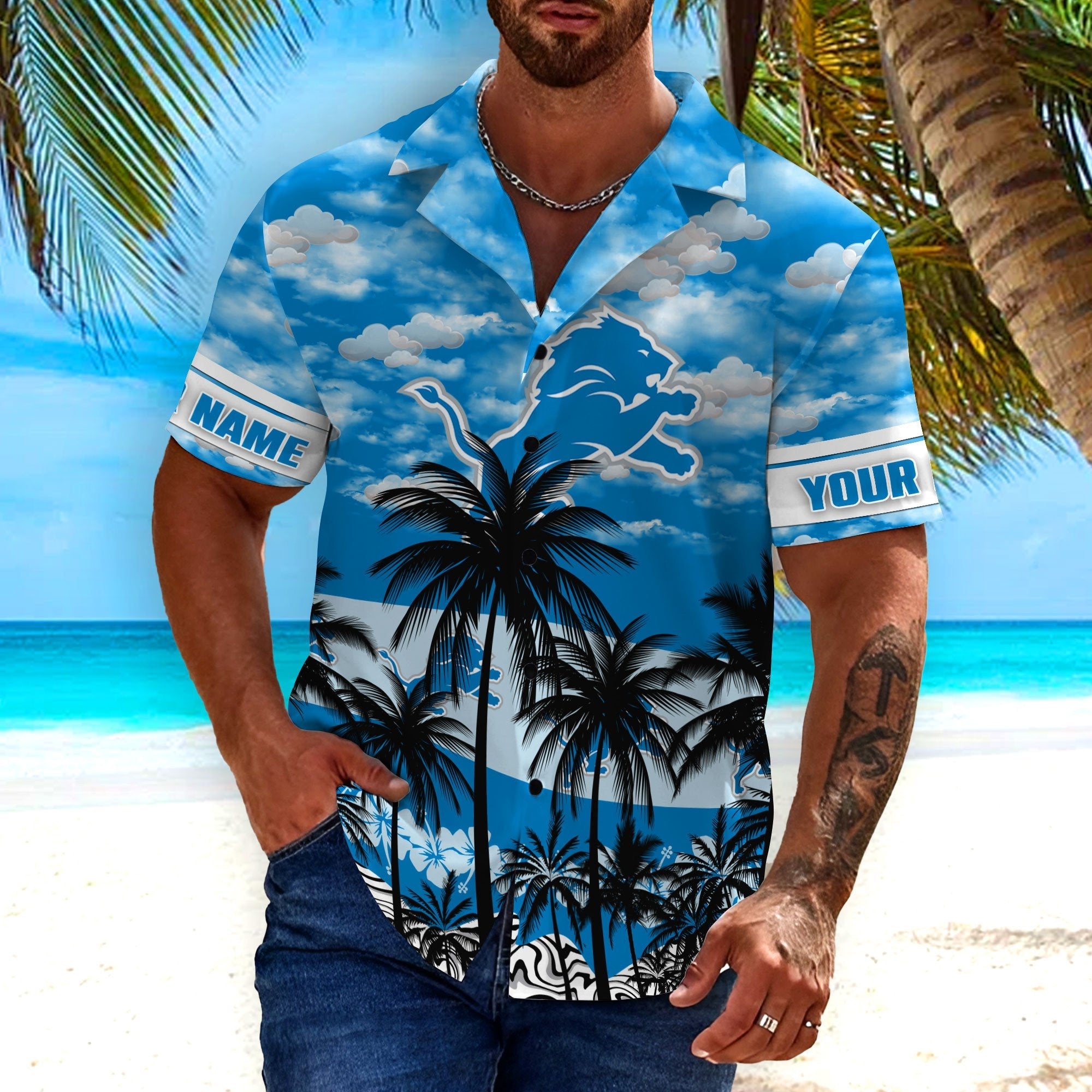 Detroit Lions Hawaiian Tropical Breeze Design 163913 - Adult & Kids T-Shirts, Sweatshirts & Hoodies apparel design preview 1