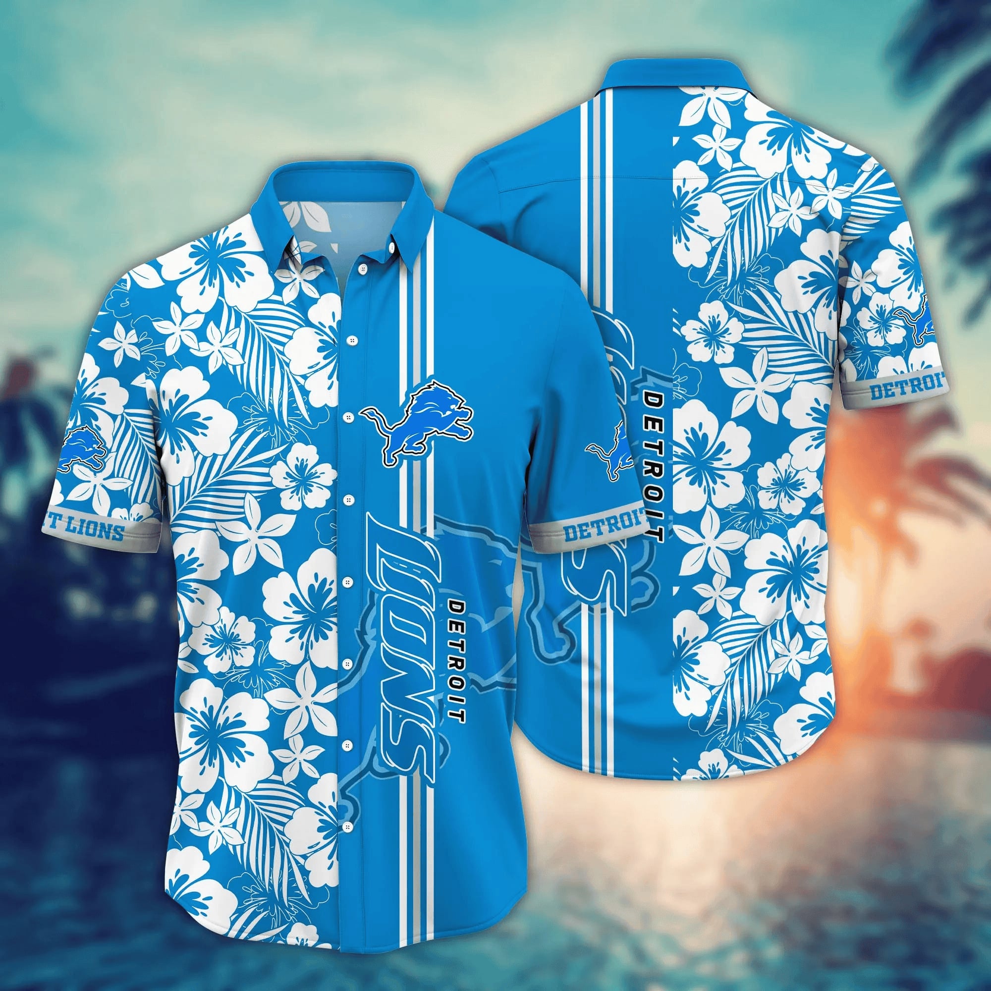 Detroit Lions Hawaiian Tropical Stripe Design 452267 - Adult & Kids T-Shirts, Sweatshirts & Hoodies apparel design preview 1