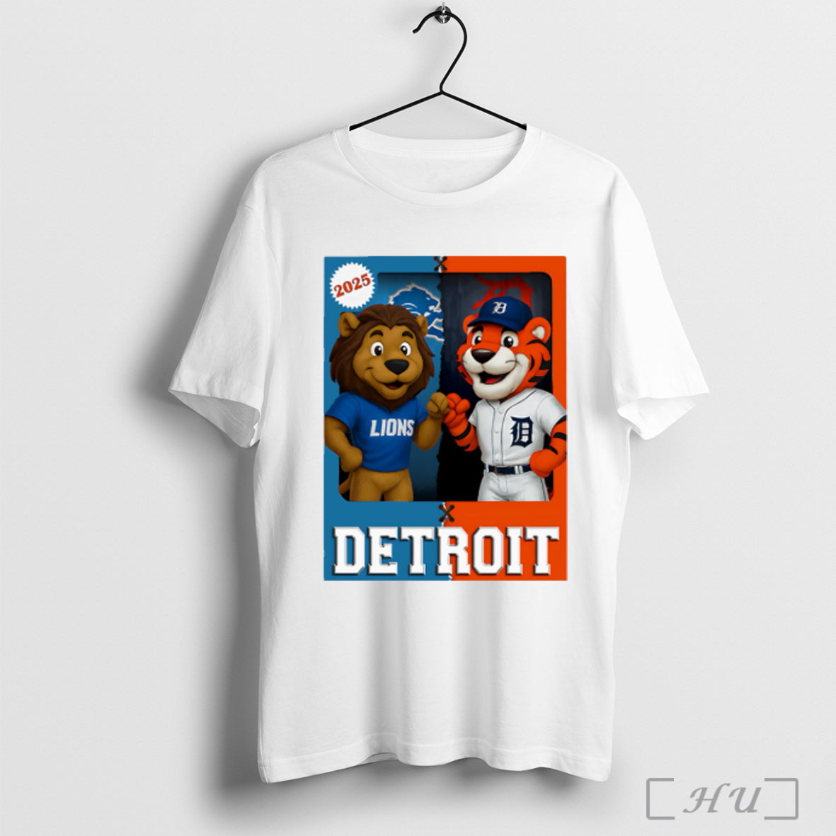 Detroit Lions And Tigers Mascot Play Card - Adult & Kids T-Shirts, Sweatshirts & Hoodies apparel design preview 1