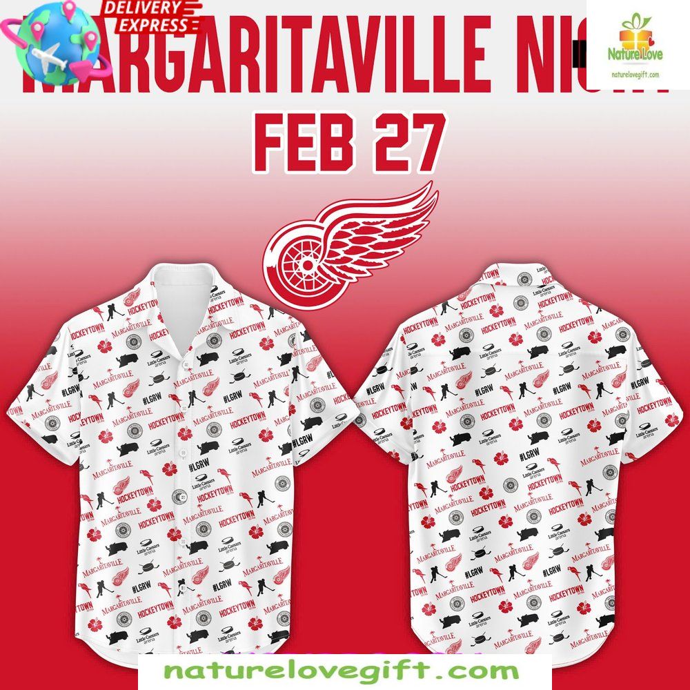 Detroit Red Wings Hawaiian Margaritaville Night 2026 - Adult & Kids T-Shirts, Sweatshirts & Hoodies apparel design preview 1