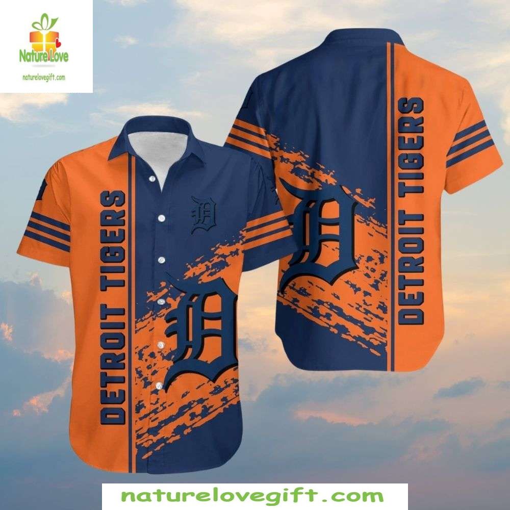 Detroit Tigers Hawaiian Orange Blue Stylish Baseball - Adult & Kids T-Shirts, Sweatshirts & Hoodies apparel design preview 1