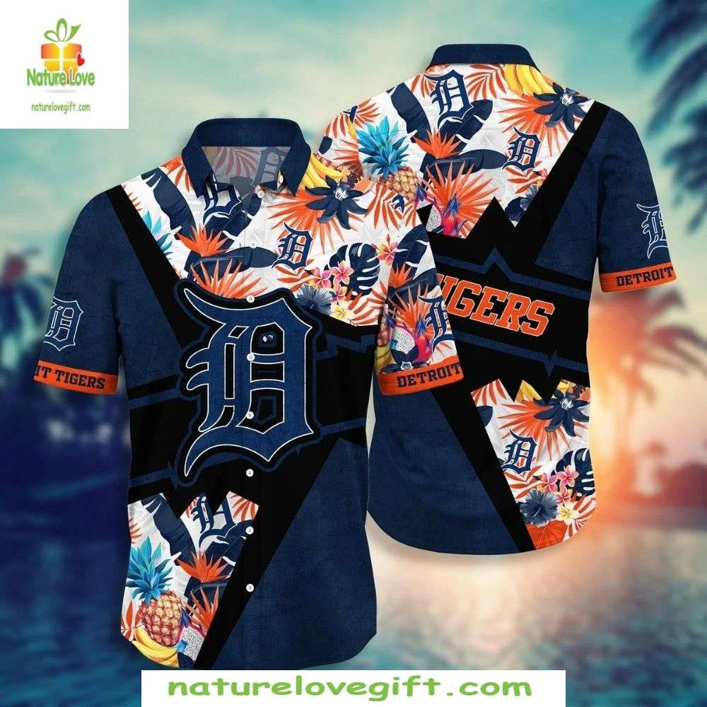 Detroit Tigers Hawaiian Floral Baseball Apparel - Adult & Kids T-Shirts, Sweatshirts & Hoodies apparel design preview 1
