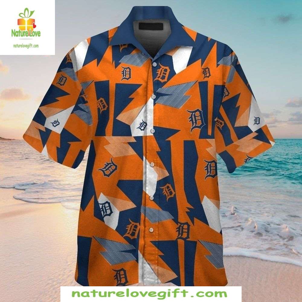 Detroit Tigers Hawaiian Geometric Burst Orange Blue - Adult & Kids T-Shirts, Sweatshirts & Hoodies apparel design preview 1