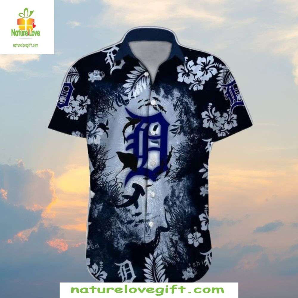 Detroit Tigers Hawaiian with Ocean Design MLB - Adult & Kids T-Shirts, Sweatshirts & Hoodies apparel design preview 1