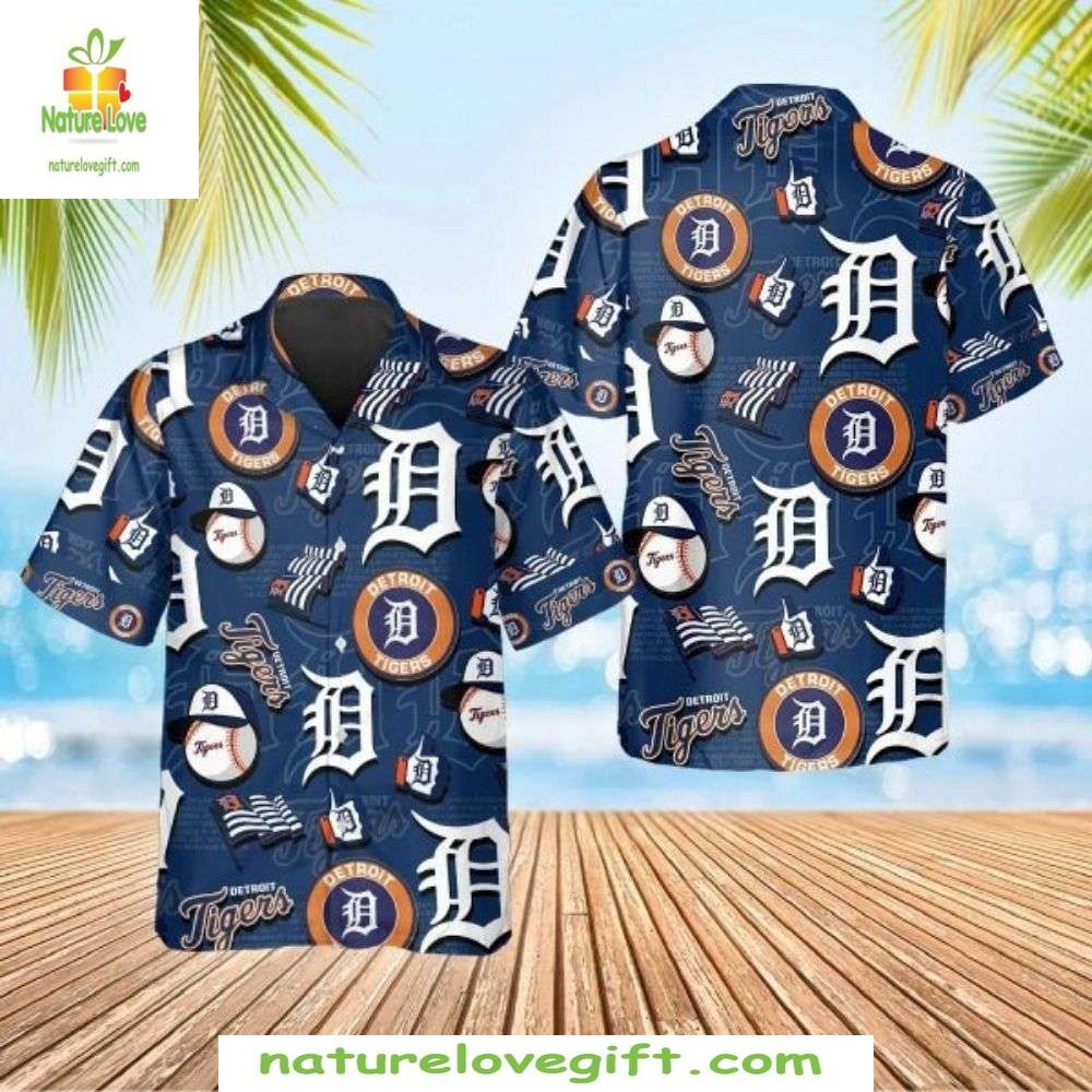 Detroit Tigers Hawaiian Navy MLB Baseball Icons Logo - Adult & Kids T-Shirts, Sweatshirts & Hoodies apparel design preview 1