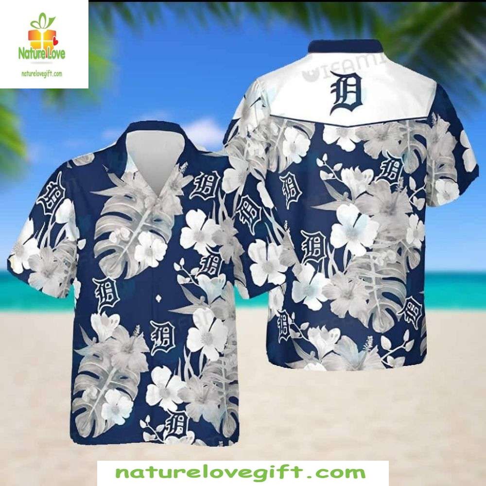 Detroit Tigers Hawaiian Blue Floral MLB Baseball - Adult & Kids T-Shirts, Sweatshirts & Hoodies apparel design preview 1