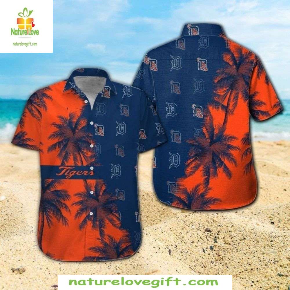 Detroit Tigers Hawaiian Sunset Palms Split Design MLB - Adult & Kids T-Shirts, Sweatshirts & Hoodies apparel design preview 1