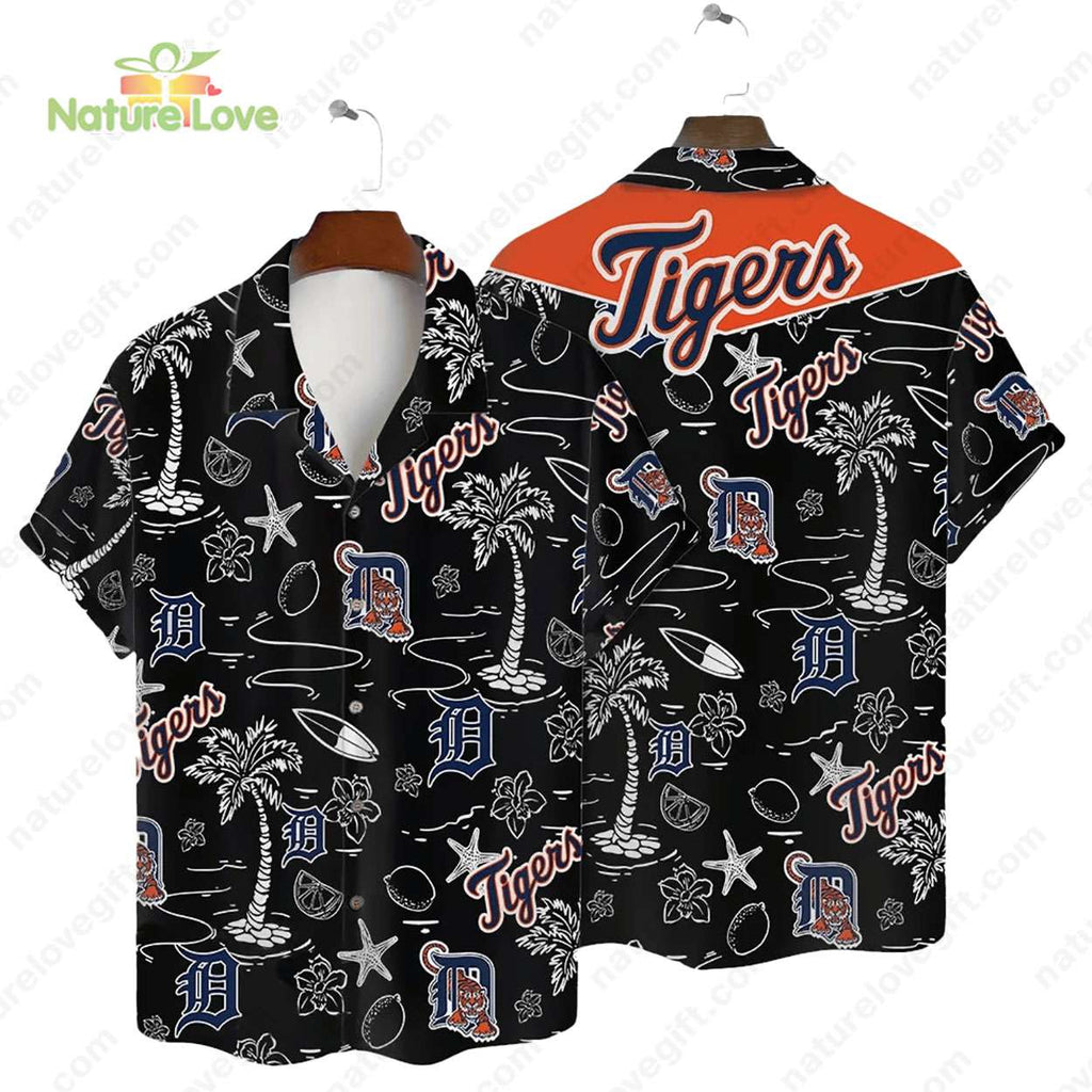 Detroit Tigers Tropical Palms MLB Black Hawaiian - Adult & Kids T-Shirts, Sweatshirts & Hoodies apparel design preview 1