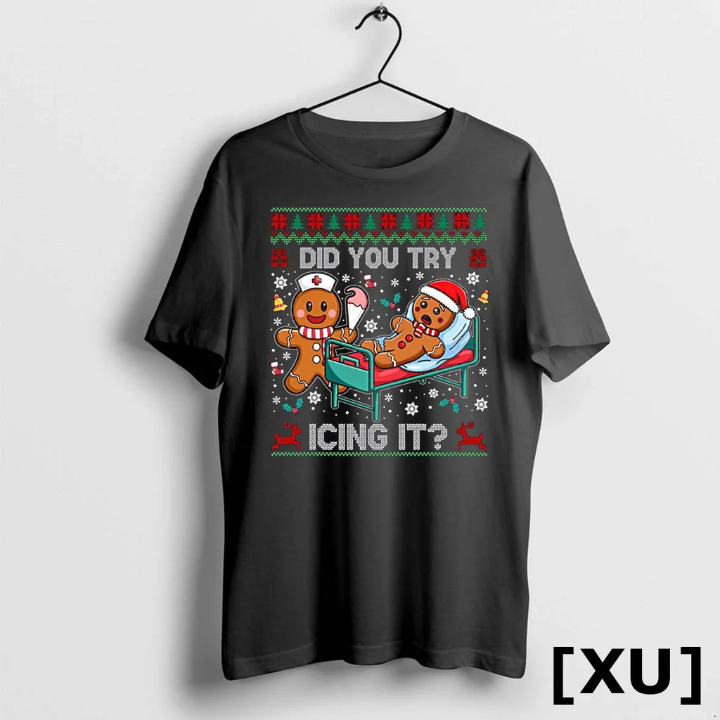 Did You Try Icing It Christmas Gingerbread Sweater - Adult & Kids T-Shirts, Sweatshirts & Hoodies apparel design preview 1