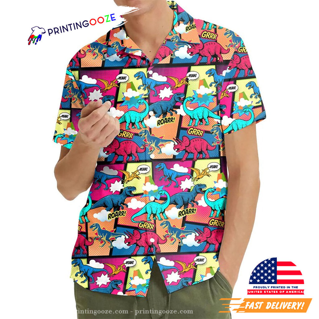 Dino Comic Dinosaur Hawaiian - Adult & Kids T-Shirts, Sweatshirts & Hoodies apparel design preview 1