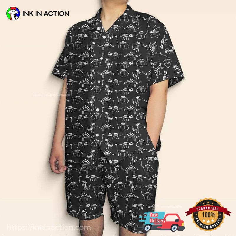 Dinosaur Skeleton Black Hawaiian - Adult & Kids T-Shirts, Sweatshirts & Hoodies apparel design preview 1