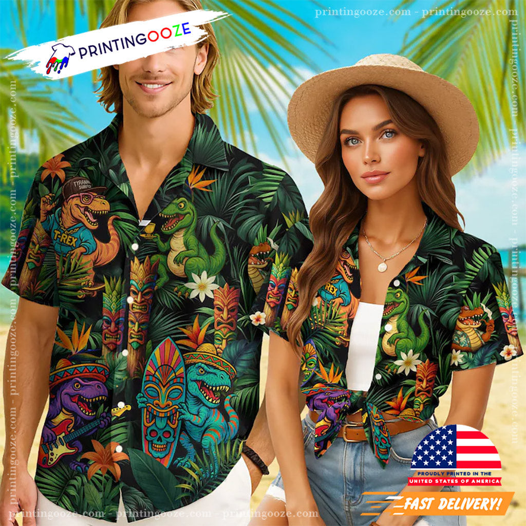 Dinosaur Summer Beach Hawaiian - Adult & Kids T-Shirts, Sweatshirts & Hoodies apparel design preview 1