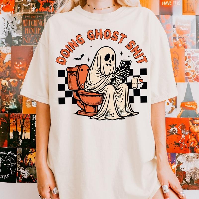 Doing Ghost Shit Funny Halloween - Adult & Kids T-Shirts, Sweatshirts & Hoodies apparel design preview 1