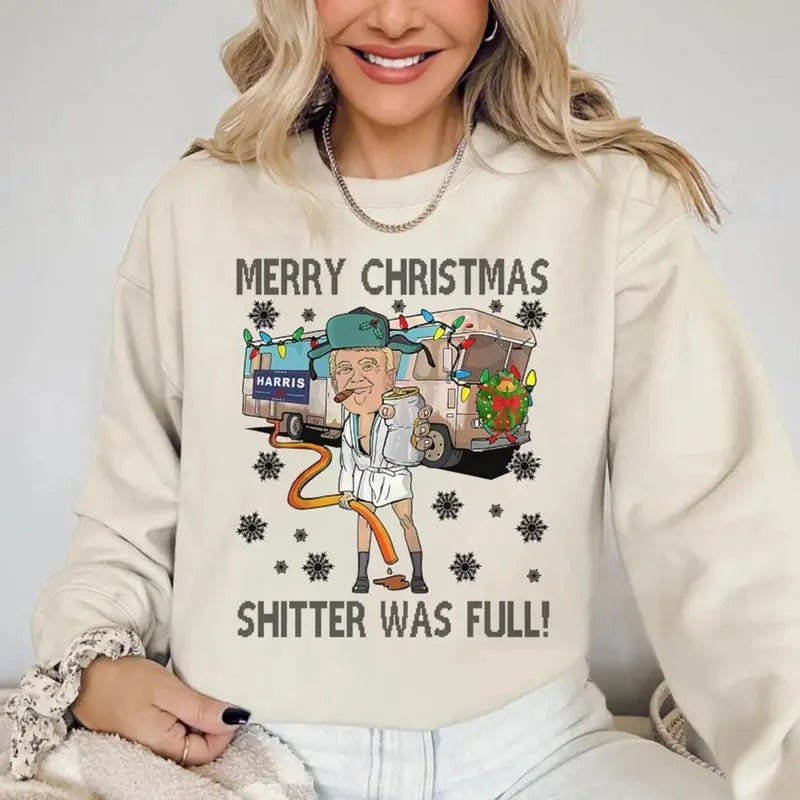 Donald Trump Shitter Was Full Funny Merry Trumpmas - Adult & Kids T-Shirts, Sweatshirts & Hoodies apparel design preview 1