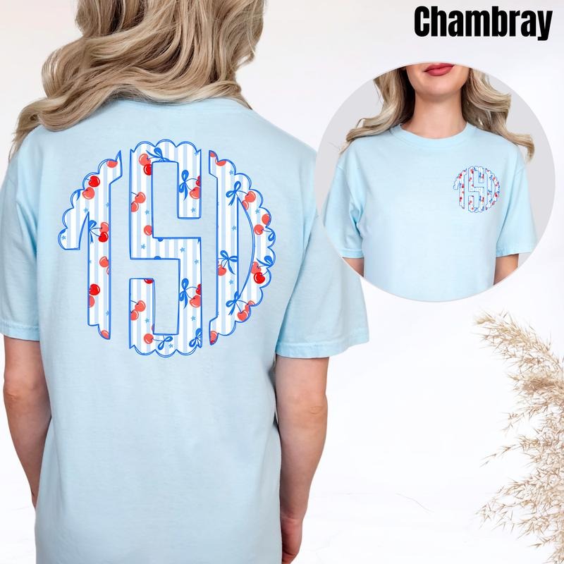 Double Cherry Stripe Monogram Comfort Colors 'NLB' - Adult & Kids T-Shirts, Sweatshirts & Hoodies apparel design preview 1