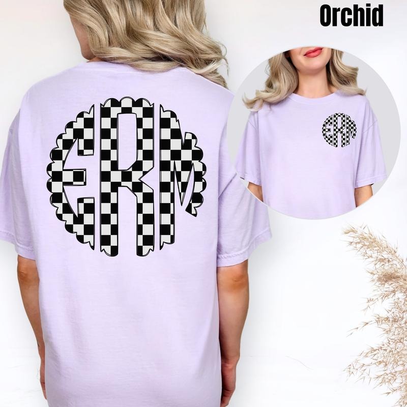 Double Monogram Black Checkered Comfort Colors 'NLB' - Adult & Kids T-Shirts, Sweatshirts & Hoodies apparel design preview 1