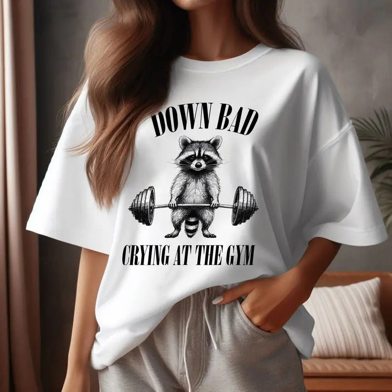 Down Bad Crying Gym Funny Racoon Gymer Lover - Adult & Kids T-Shirts, Sweatshirts & Hoodies apparel design preview 1