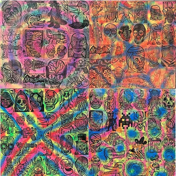 Dozens Woodcuts Spray Painted Wooden Panels - Adult & Kids T-Shirts, Sweatshirts & Hoodies apparel design preview 1