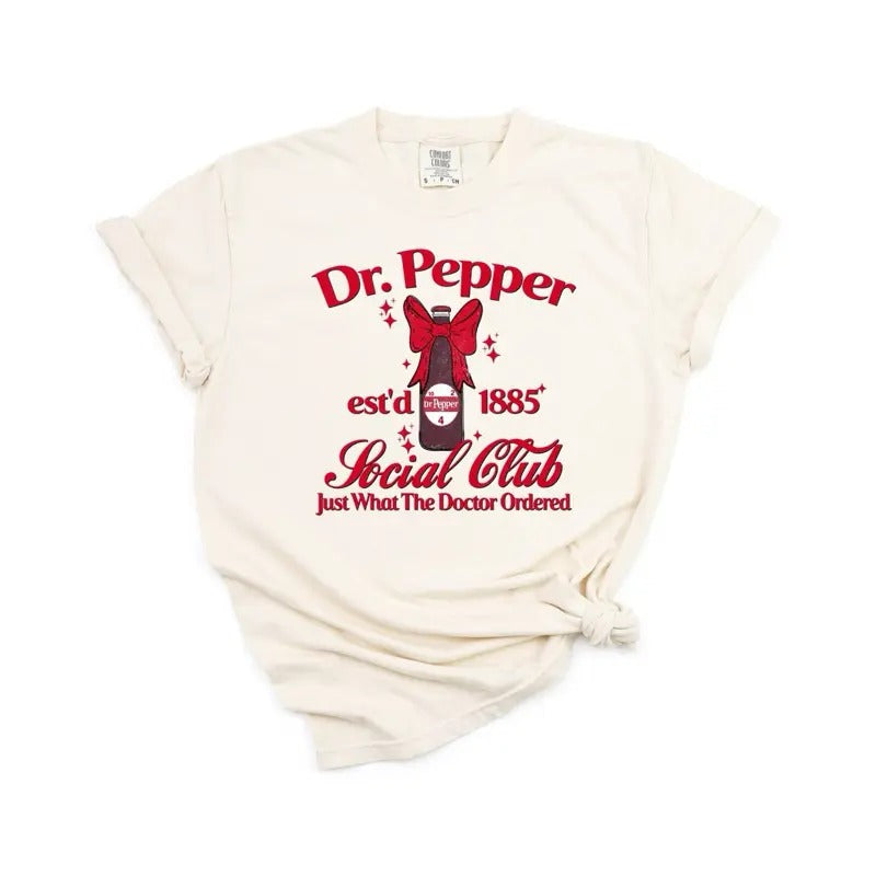 Dr. P Soda Bow Social Club Ivory Comfort Colors - Adult & Kids T-Shirts, Sweatshirts & Hoodies apparel design preview 1