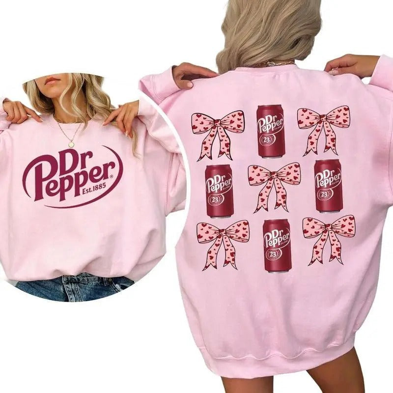 Dr Pepper Coquette Bow Pink Retro Soda 2 Sided Casual - Adult & Kids T-Shirts, Sweatshirts & Hoodies apparel design preview 1