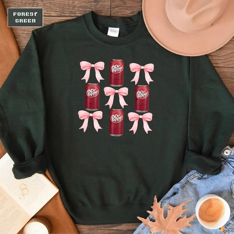 Dr Pepper Soda Bow Coquette Cute Drink Girly - Adult & Kids T-Shirts, Sweatshirts & Hoodies apparel design preview 1