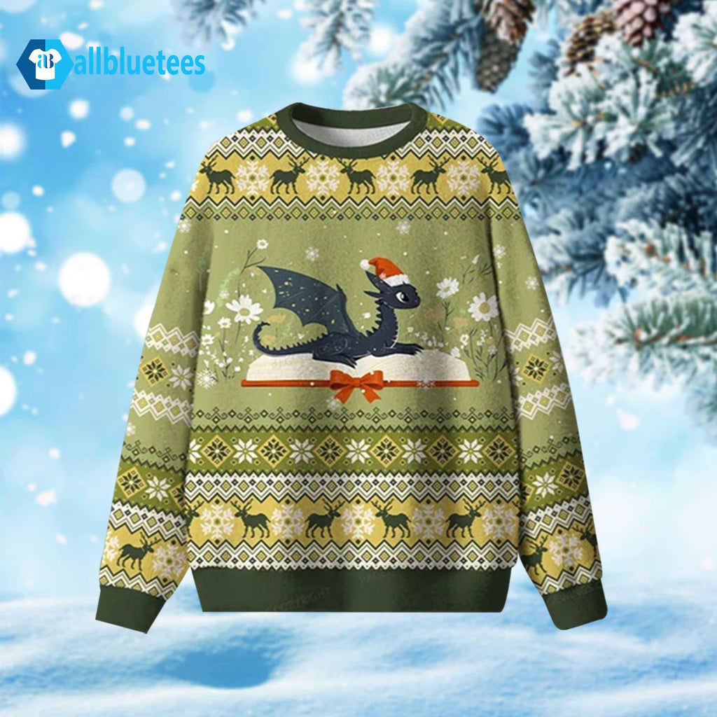 Dragon Read Book Ugly Christmas Sweater - Holiday Gift product image