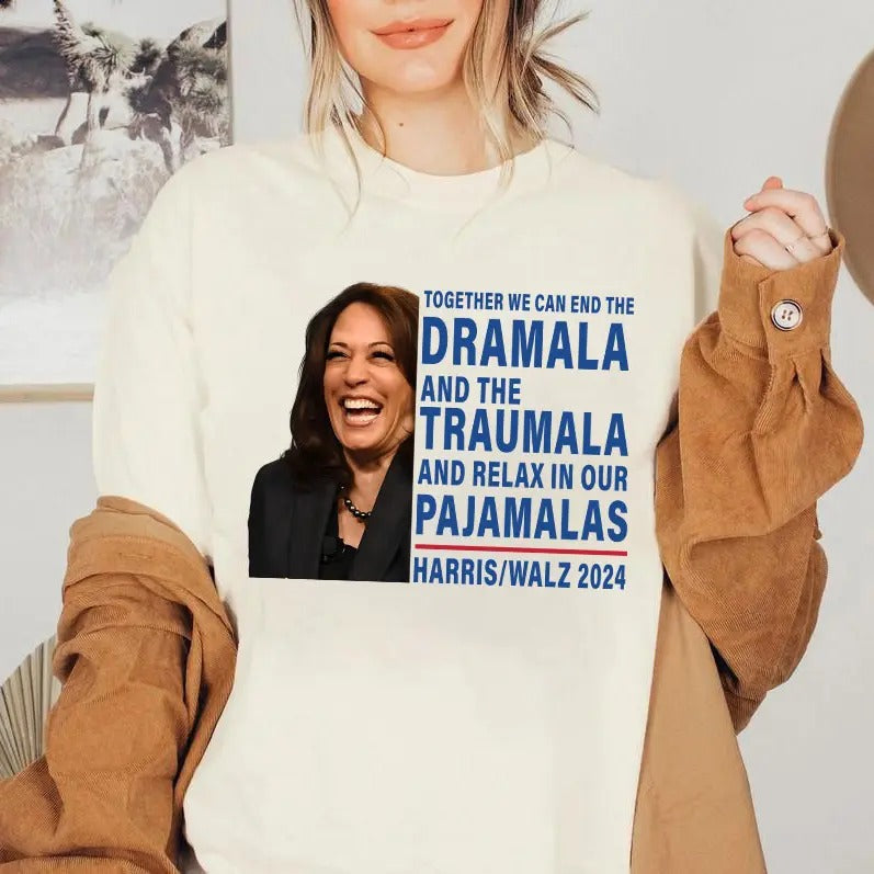 Dramala Lauging Harris Walz 2024 Support Kamala - Adult & Kids T-Shirts, Sweatshirts & Hoodies apparel design preview 1