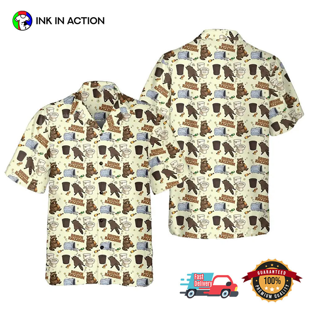 Drunk Raccoon Trash Panda Humor Hawaiian - Adult & Kids T-Shirts, Sweatshirts & Hoodies apparel design preview 1